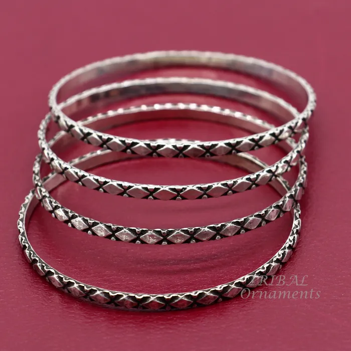 925 sterling customized style work designer bangle bracelet pure silver gifting jewelry brides made bangles ba158 TRIBAL ORNAMENTS Bracelets