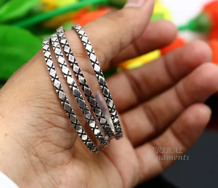 925 sterling customized style work designer bangle bracelet pure silver gifting jewelry brides made bangles ba158 TRIBAL ORNAMENTS Bracelets