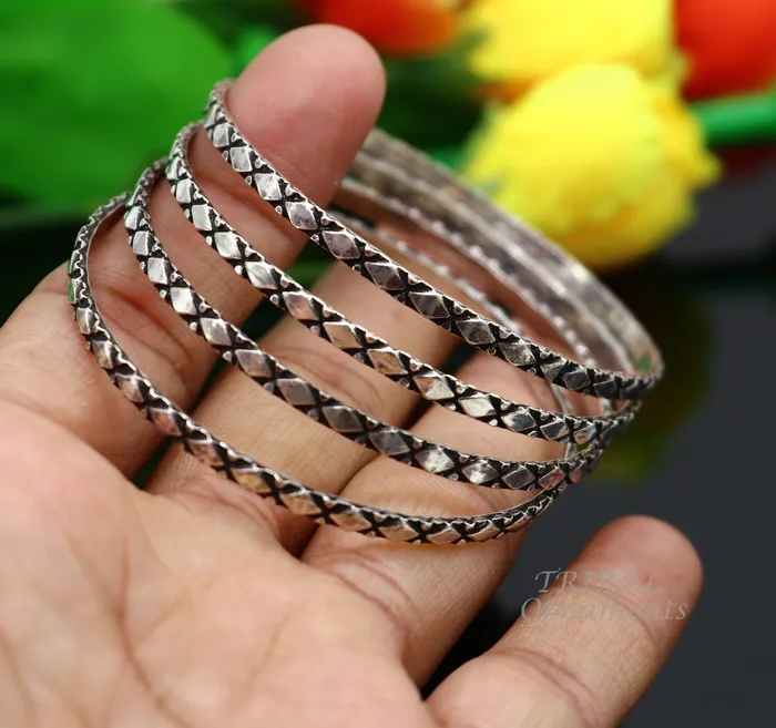 925 sterling customized style work designer bangle bracelet pure silver gifting jewelry brides made bangles ba158 TRIBAL ORNAMENTS Bracelets