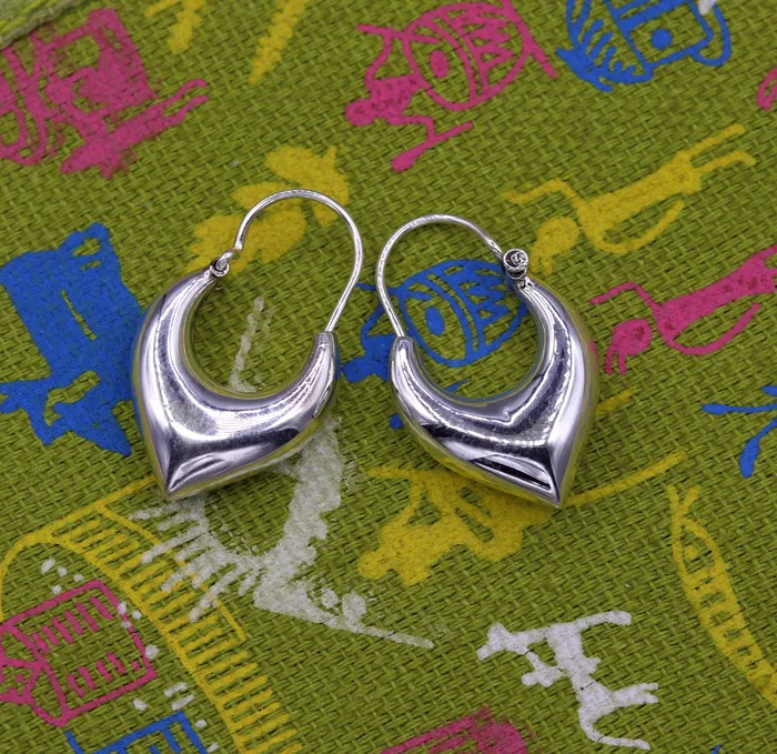 925 sterling pure silver handmade vintage customized design fabulous unisex hoops earrings kundal ethnic bali tribal jewelry india s585 TRIBAL ORNAMENTS Earrings