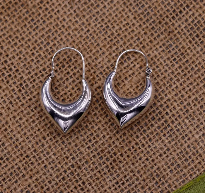 925 sterling pure silver handmade vintage customized design fabulous unisex hoops earrings kundal ethnic bali tribal jewelry india s585 TRIBAL ORNAMENTS Earrings