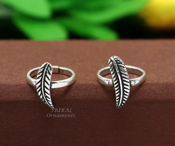 925 sterling silver amazing leaf design handmade toe ring toe band stylish modern womens brides jewelry india traditional jewelry ytr47 TribalOrnaments Rings