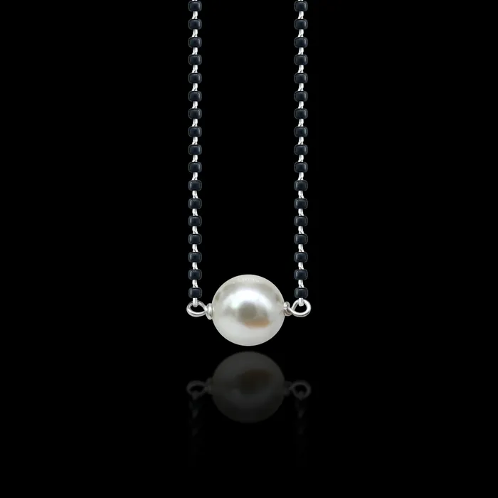 925 sterling silver black and pearl beads chain necklace vintage stylish fancy necklace ms148 TRIBAL ORNAMENTS Necklaces
