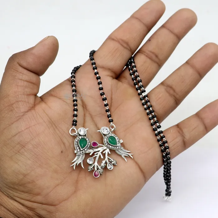 925 sterling silver black beads chain mangal sutra necklace for daily use brides Mangalsutra chunky necklace love bird pendant ms66 TRIBAL ORNAMENTS Necklaces 925 sterling silver black beads chain mangal sutra necklace for daily use brides Mangalsutra chunky necklace love bird pendant ms66 TRIBAL ORNAMENTS Necklaces