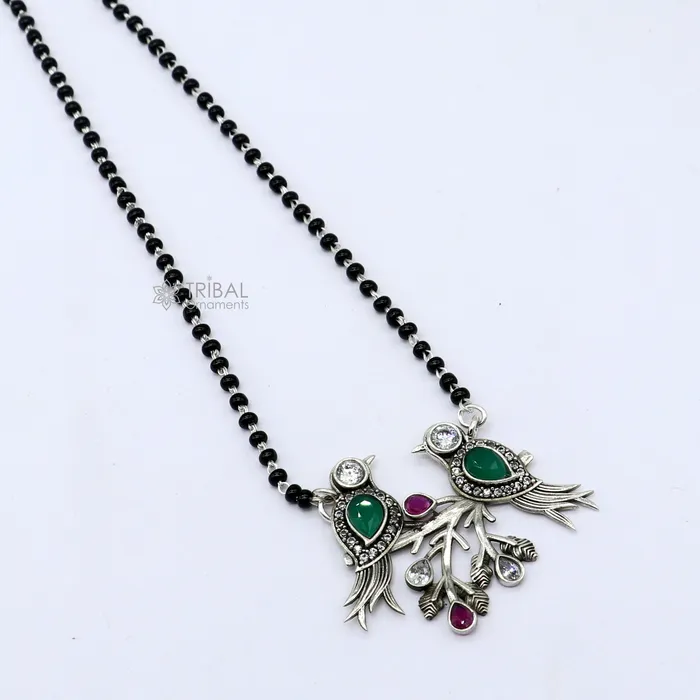 925 sterling silver black beads chain mangal sutra necklace for daily use brides Mangalsutra chunky necklace love bird pendant ms66 TRIBAL ORNAMENTS Necklaces 925 sterling silver black beads chain mangal sutra necklace for daily use brides Mangalsutra chunky necklace love bird pendant ms66 TRIBAL ORNAMENTS Necklaces