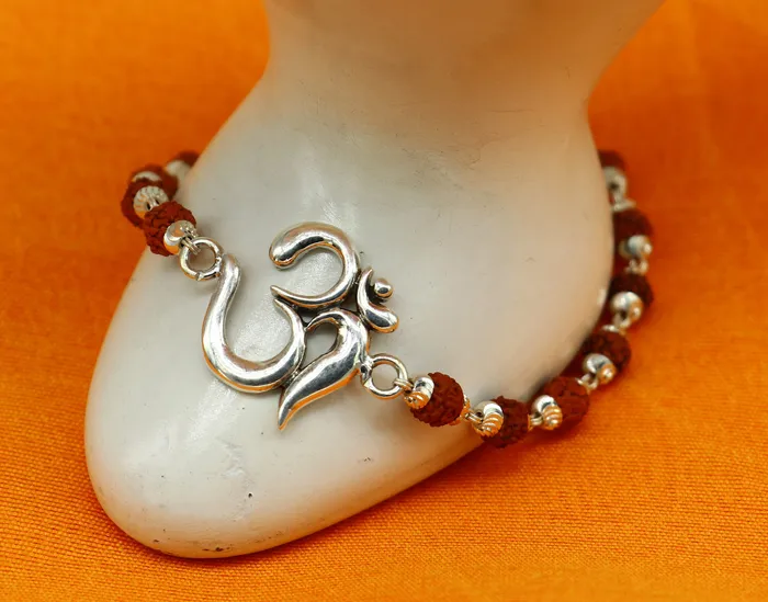 925 Sterling silver customized rudraksha beaded AUM Rakhi or bracelet best gift for your brothers for special Rakshabandhan rk002 TRIBAL ORNAMENTS Bracelets