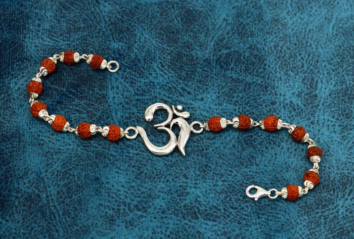 925 Sterling silver customized rudraksha beaded AUM Rakhi or bracelet best gift for your brothers for special Rakshabandhan rk002 TRIBAL ORNAMENTS Bracelets