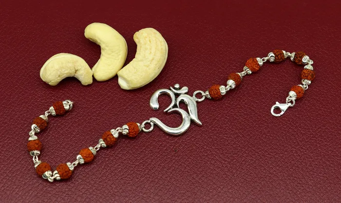 925 Sterling silver customized rudraksha beaded AUM Rakhi or bracelet best gift for your brothers for special Rakshabandhan rk002 TRIBAL ORNAMENTS Bracelets