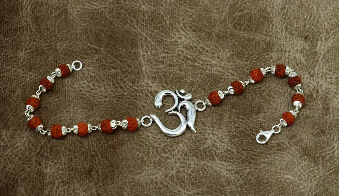 925 Sterling silver customized rudraksha beaded AUM Rakhi or bracelet best gift for your brothers for special Rakshabandhan rk002 TRIBAL ORNAMENTS Bracelets