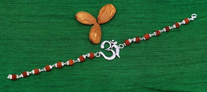 925 Sterling silver customized rudraksha beaded AUM Rakhi or bracelet best gift for your brothers for special Rakshabandhan rk002 TRIBAL ORNAMENTS Bracelets