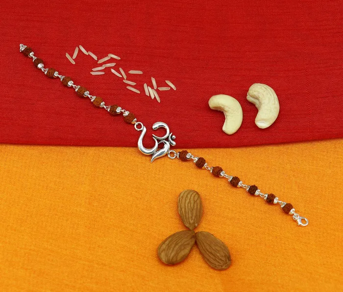 925 Sterling silver customized rudraksha beaded AUM Rakhi or bracelet best gift for your brothers for special Rakshabandhan rk002 TRIBAL ORNAMENTS Bracelets