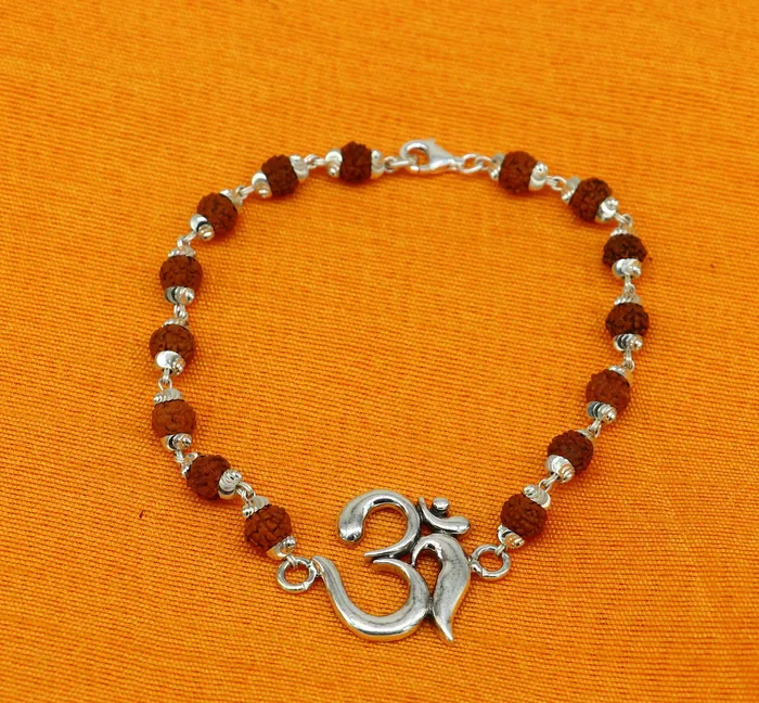 925 Sterling silver customized rudraksha beaded AUM Rakhi or bracelet best gift for your brothers for special Rakshabandhan rk002 TRIBAL ORNAMENTS Bracelets