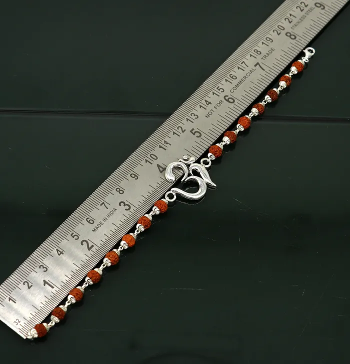 925 Sterling silver customized rudraksha beaded AUM Rakhi or bracelet best gift for your brothers for special Rakshabandhan rk002 TRIBAL ORNAMENTS Bracelets