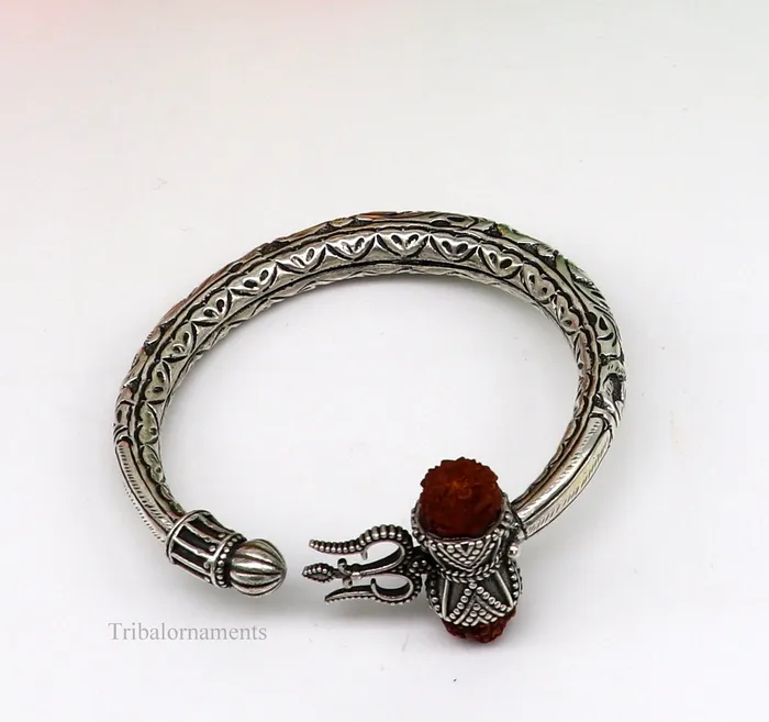 925 sterling silver customized Shiva trident stunning bangle mens bracelet excellent Nakshi work mens gifting jewelry from India nsk264 TRIBAL ORNAMENTS Bracelets