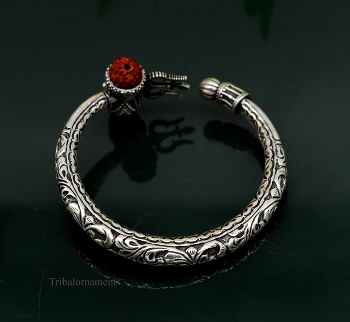 925 sterling silver customized Shiva trident stunning bangle mens bracelet excellent Nakshi work mens gifting jewelry from India nsk264 TRIBAL ORNAMENTS Bracelets