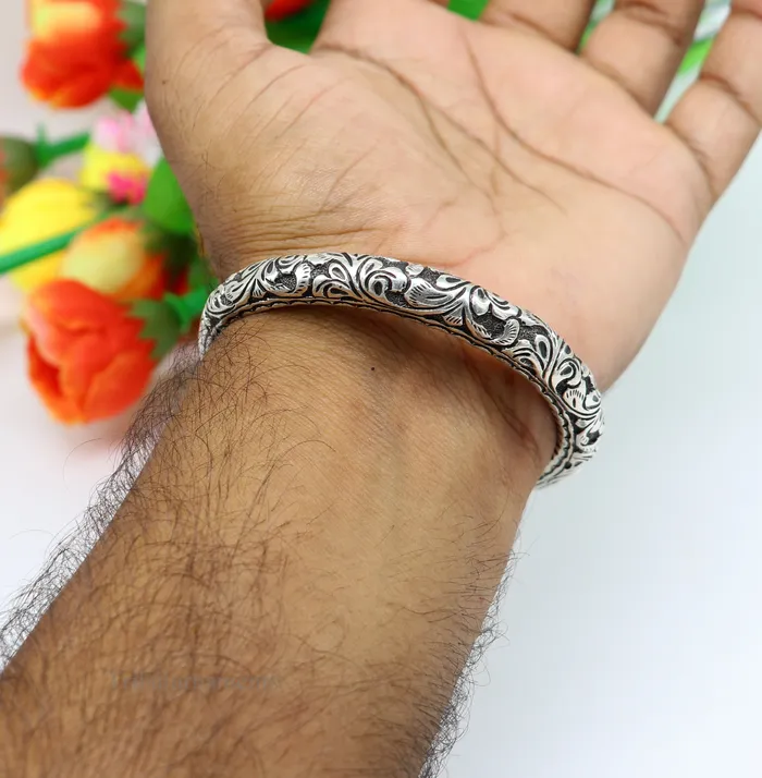 925 sterling silver customized Shiva trident stunning bangle mens bracelet excellent Nakshi work mens gifting jewelry from India nsk264 TRIBAL ORNAMENTS Bracelets