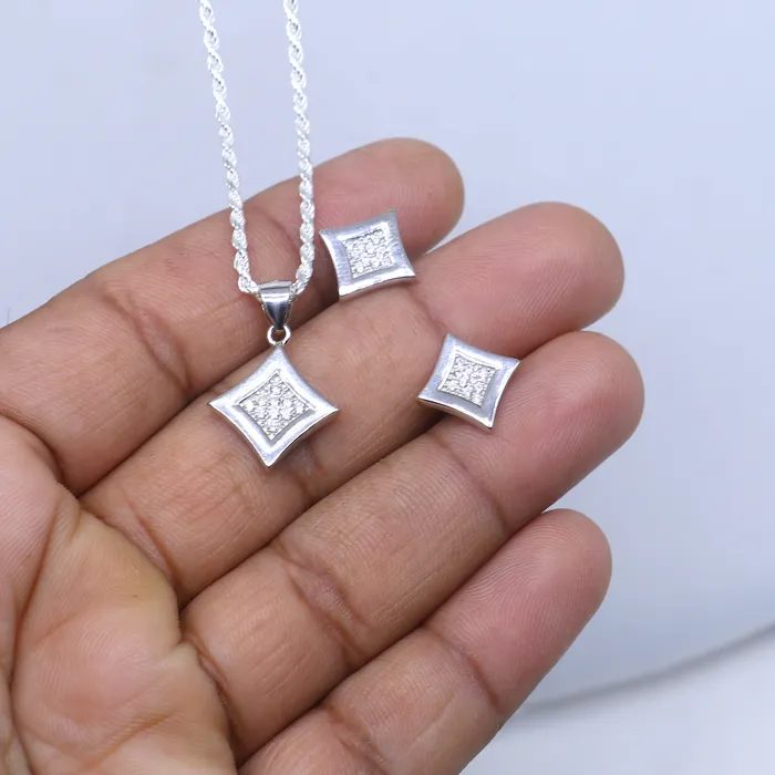 925 Sterling silver Fashionable diamond cubic zirconia stone pendant set nsp971 TRIBAL ORNAMENTS Necklaces
