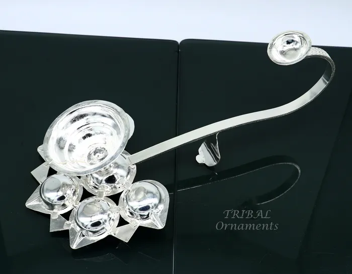 925 Sterling silver handmade amazing design home temple Arti lamp amazing handcrafting work home Temple oil lamp aarti diwali puja SU831 TRIBAL ORNAMENTS Rings