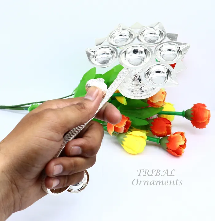925 Sterling silver handmade amazing design home temple Arti lamp amazing handcrafting work home Temple oil lamp aarti diwali puja SU831 TRIBAL ORNAMENTS Rings