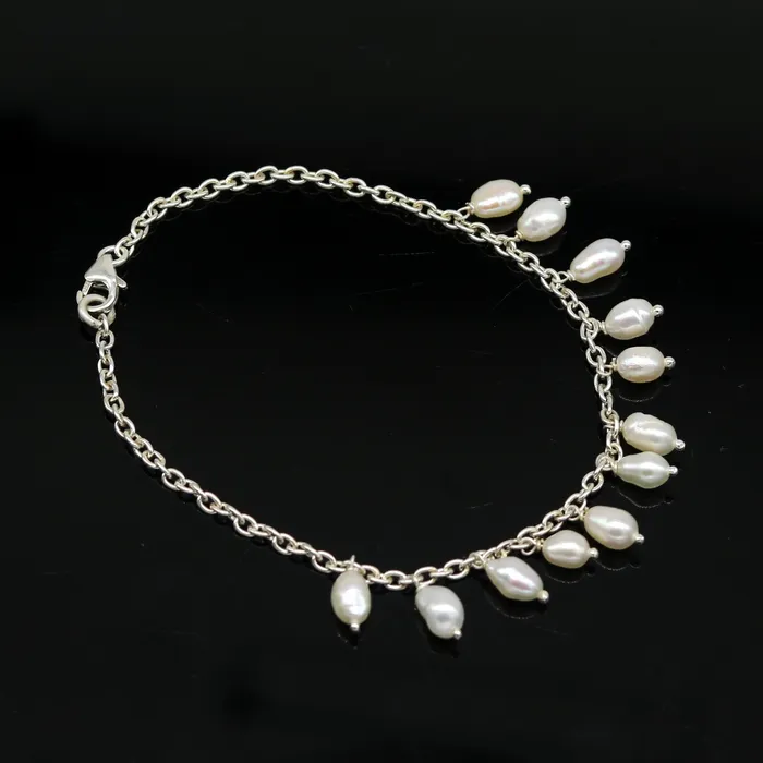 925 sterling silver handmade customized charm bracelet amazing stylish pearl bracelet unisex gifting jewelry belly dance jewelry nsbr192 TRIBAL ORNAMENTS Bracelets
