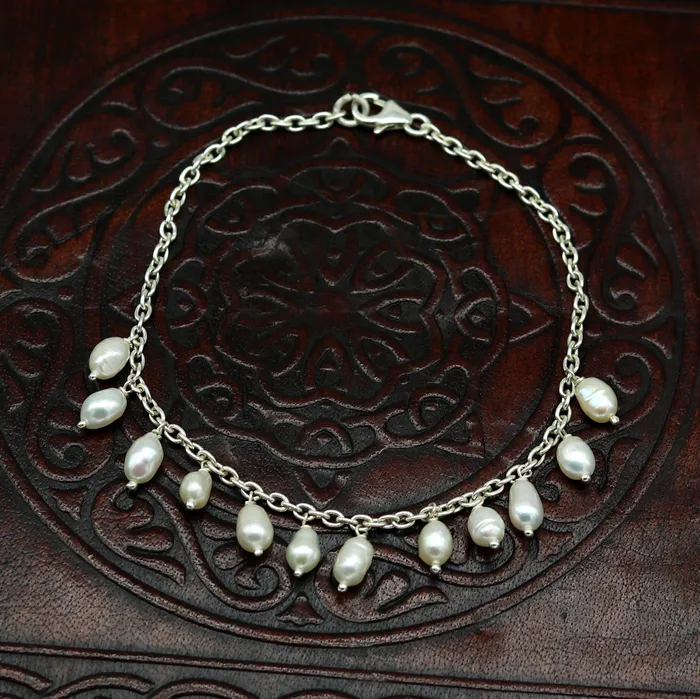 925 sterling silver handmade customized charm bracelet amazing stylish pearl bracelet unisex gifting jewelry belly dance jewelry nsbr192 TRIBAL ORNAMENTS Bracelets