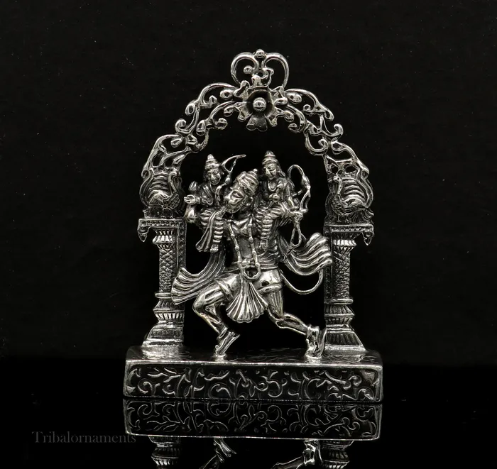 925 sterling silver handmade Divine Hindu god Hanuman with Rama and Laxman blessing Statue amazing Divine figurine puja article art174 TRIBAL ORNAMENTS Necklaces