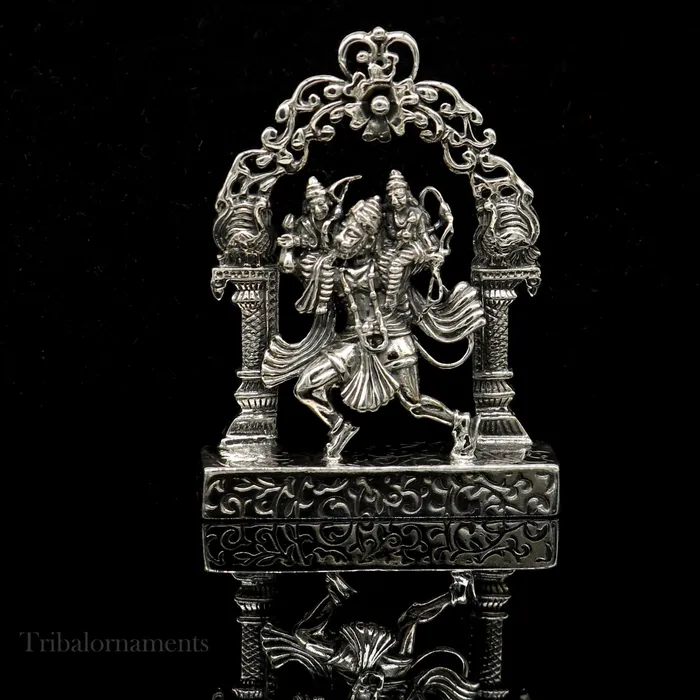 925 sterling silver handmade Divine Hindu god Hanuman with Rama and Laxman blessing Statue amazing Divine figurine puja article art174 TRIBAL ORNAMENTS Necklaces