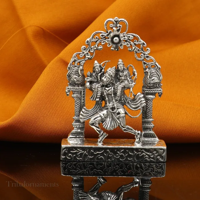 925 sterling silver handmade Divine Hindu god Hanuman with Rama and Laxman blessing Statue amazing Divine figurine puja article art174 TRIBAL ORNAMENTS Necklaces