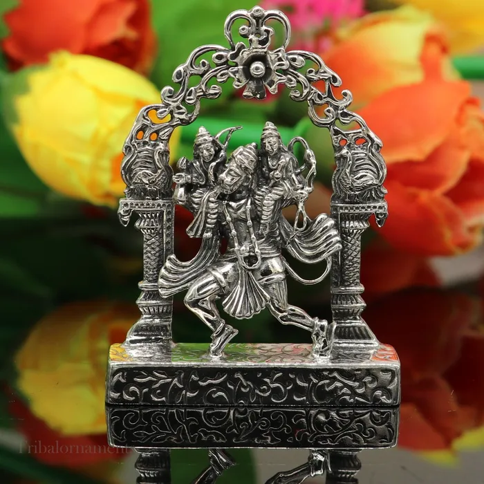 925 sterling silver handmade Divine Hindu god Hanuman with Rama and Laxman blessing Statue amazing Divine figurine puja article art174 TRIBAL ORNAMENTS Necklaces