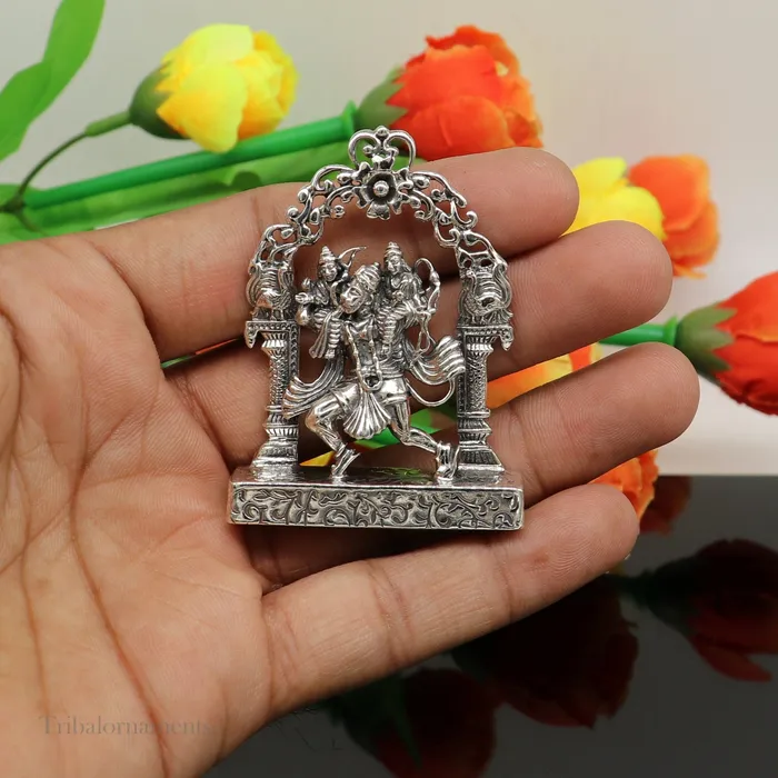 925 sterling silver handmade Divine Hindu god Hanuman with Rama and Laxman blessing Statue amazing Divine figurine puja article art174 TRIBAL ORNAMENTS Necklaces