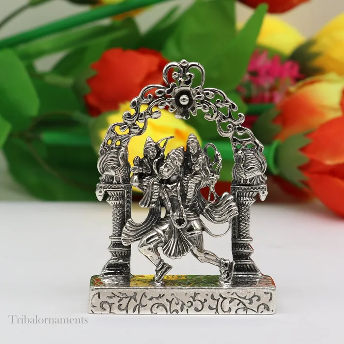 925 sterling silver handmade Divine Hindu god Hanuman with Rama and Laxman blessing Statue amazing Divine figurine puja article art174 TRIBAL ORNAMENTS Necklaces