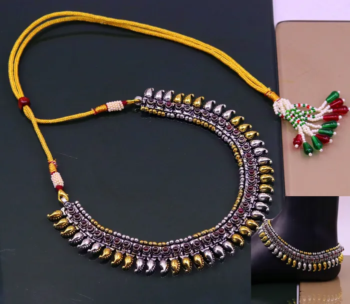 925 sterling silver handmade dual tone anklet multi use ankle bracelet belly dance oxidized heavy chain silver jewelry ank105 TRIBAL ORNAMENTS Bracelets