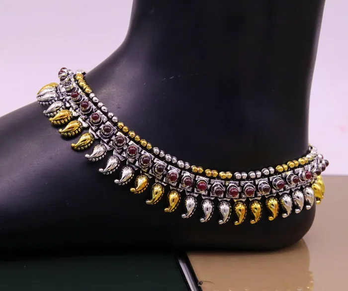 925 sterling silver handmade dual tone anklet multi use ankle bracelet belly dance oxidized heavy chain silver jewelry ank105 TRIBAL ORNAMENTS Bracelets