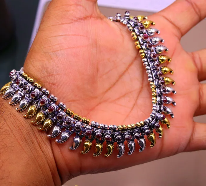 925 sterling silver handmade dual tone anklet multi use ankle bracelet belly dance oxidized heavy chain silver jewelry ank105 TRIBAL ORNAMENTS Bracelets