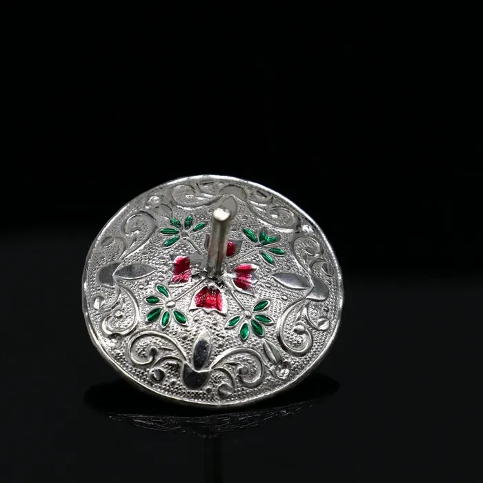 925 sterling silver handmade enamel work Firki or Lattu toy best silver toy for your baby Krishna idols best silver article india su1154 TRIBAL ORNAMENTS Necklaces