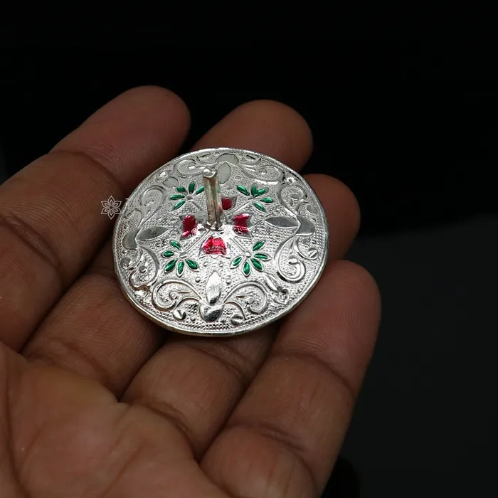 925 sterling silver handmade enamel work Firki or Lattu toy best silver toy for your baby Krishna idols best silver article india su1154 TRIBAL ORNAMENTS Necklaces