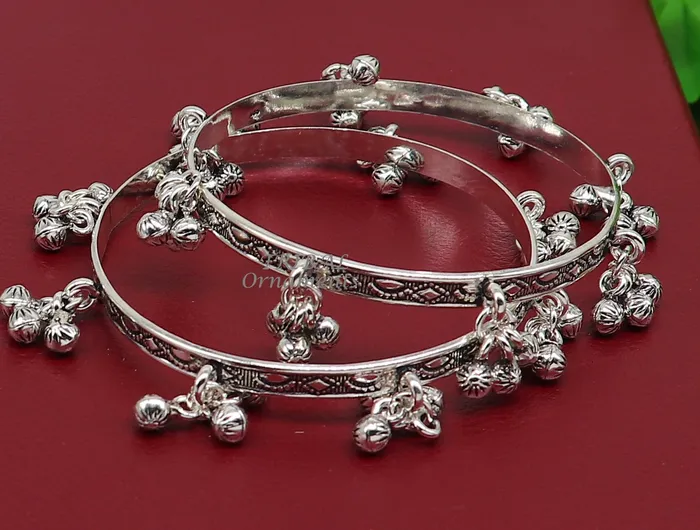 925 sterling silver handmade girls bangle bracelet unique gorgeous jingling bells drops excellent charm brides gifting jewelry ba178 TRIBAL ORNAMENTS Bracelets
