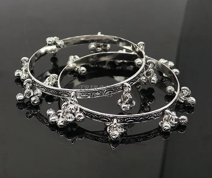 925 sterling silver handmade girls bangle bracelet unique gorgeous jingling bells drops excellent charm brides gifting jewelry ba178 TRIBAL ORNAMENTS Bracelets