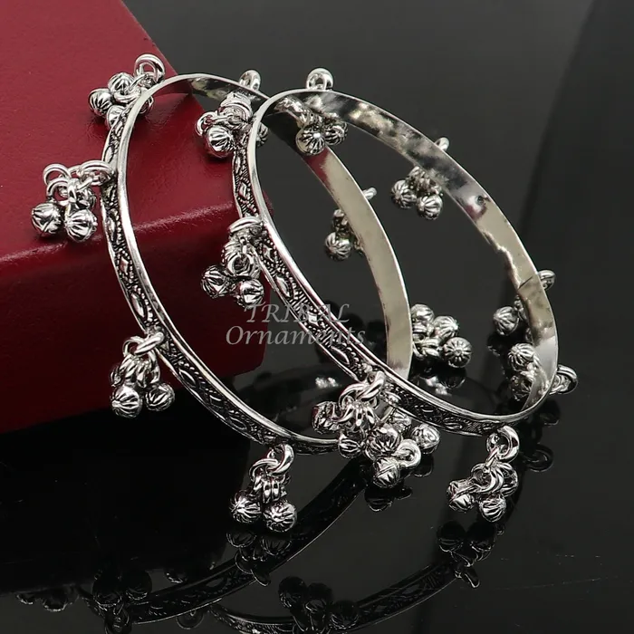 925 sterling silver handmade girls bangle bracelet unique gorgeous jingling bells drops excellent charm brides gifting jewelry ba178 TRIBAL ORNAMENTS Bracelets