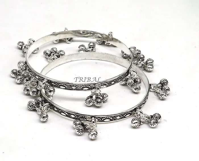 925 sterling silver handmade girls bangle bracelet unique gorgeous jingling bells drops excellent charm brides gifting jewelry ba178 TRIBAL ORNAMENTS Bracelets