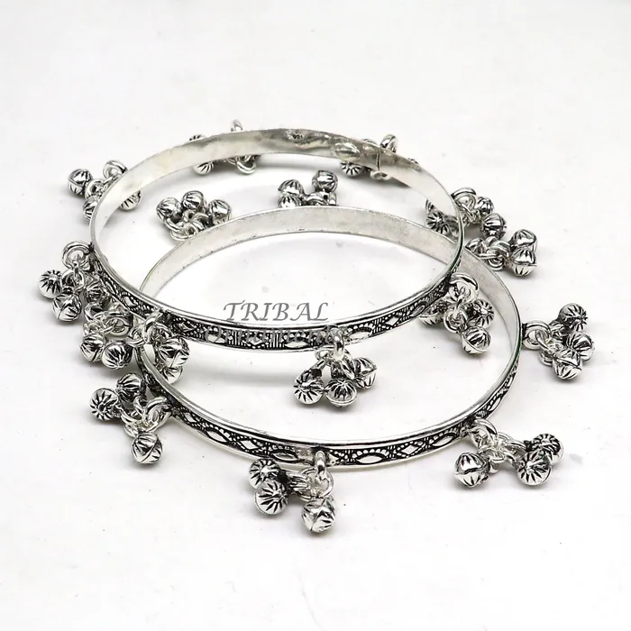 925 sterling silver handmade girls bangle bracelet unique gorgeous jingling bells drops excellent charm brides gifting jewelry ba178 TRIBAL ORNAMENTS Bracelets