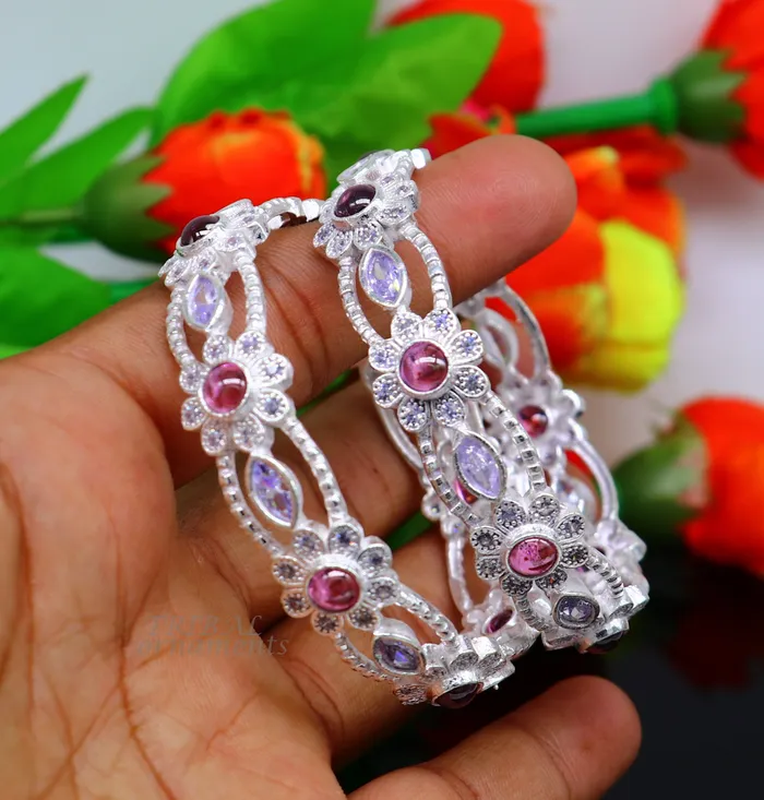 925 sterling silver handmade gorgeous multicolor stone stylish bangle excellent brides Wedding tribal personalized jewelry ba169 TRIBAL ORNAMENTS Bracelets