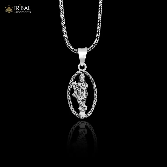 925 sterling silver handmade Hindu idol krishna pendant amazing stylish unisex pendant locket personalized jewelry tribal jewelry ssp446 TRIBAL ORNAMENTS Necklaces