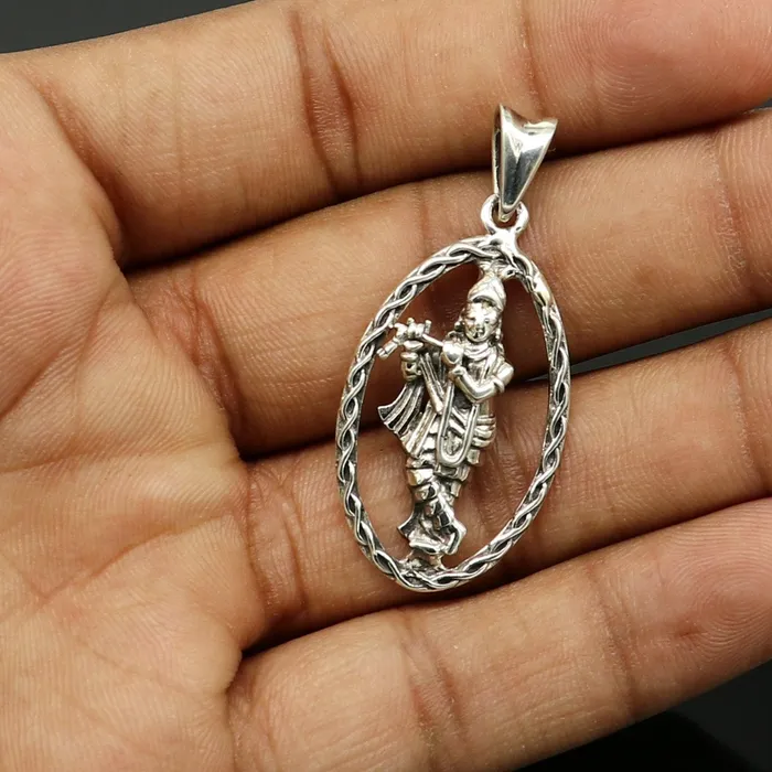 925 sterling silver handmade Hindu idol krishna pendant amazing stylish unisex pendant locket personalized jewelry tribal jewelry ssp446 TRIBAL ORNAMENTS Necklaces