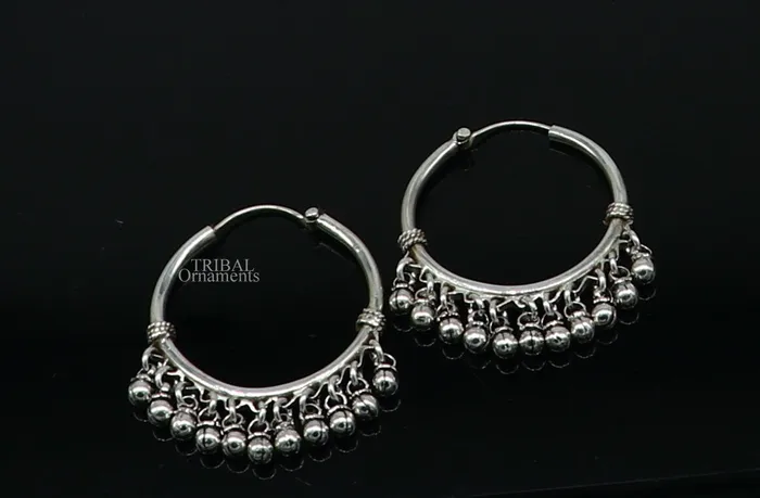 925 sterling silver handmade hoop earringfabulous balihanging bells dangling bells hoop gifting gorgeous tribal jewelry s374 TRIBAL ORNAMENTS Earrings