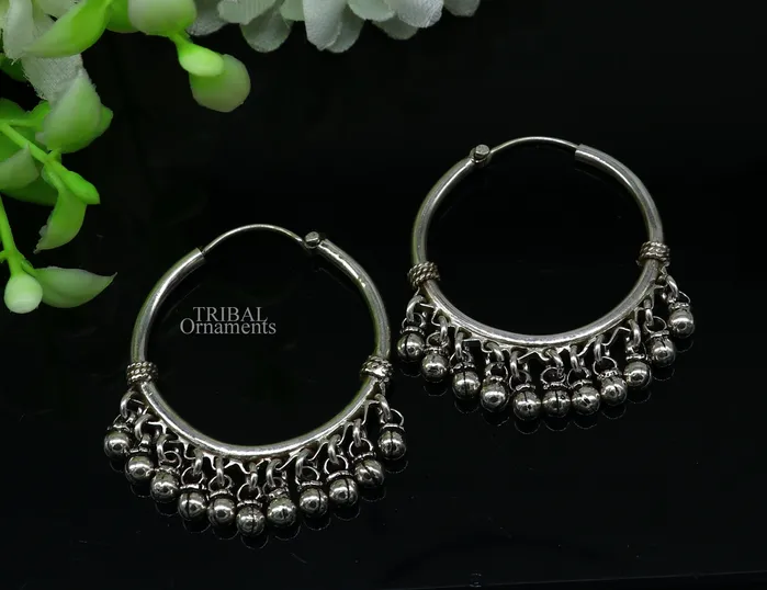925 sterling silver handmade hoop earringfabulous balihanging bells dangling bells hoop gifting gorgeous tribal jewelry s374 TRIBAL ORNAMENTS Earrings
