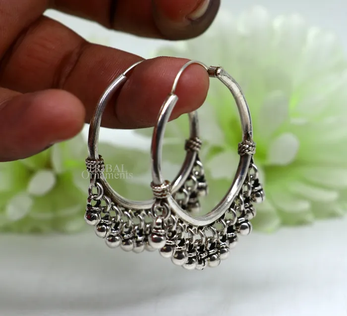 925 sterling silver handmade hoop earringfabulous balihanging bells dangling bells hoop gifting gorgeous tribal jewelry s374 TRIBAL ORNAMENTS Earrings