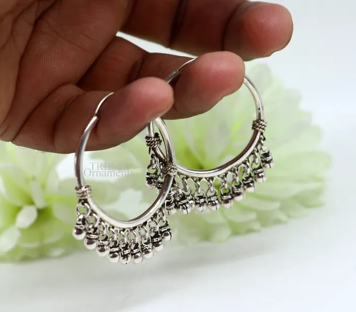 925 sterling silver handmade hoop earringfabulous balihanging bells dangling bells hoop gifting gorgeous tribal jewelry s374 TRIBAL ORNAMENTS Earrings