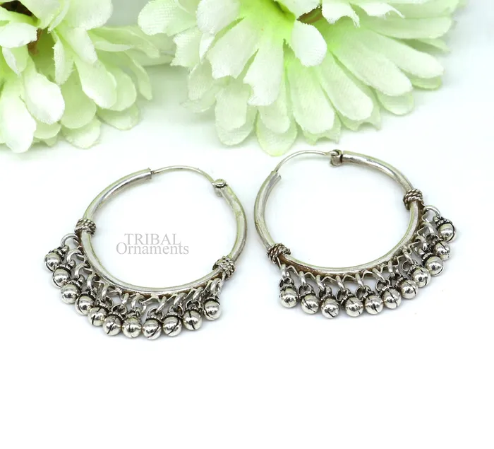 925 sterling silver handmade hoop earringfabulous balihanging bells dangling bells hoop gifting gorgeous tribal jewelry s374 TRIBAL ORNAMENTS Earrings