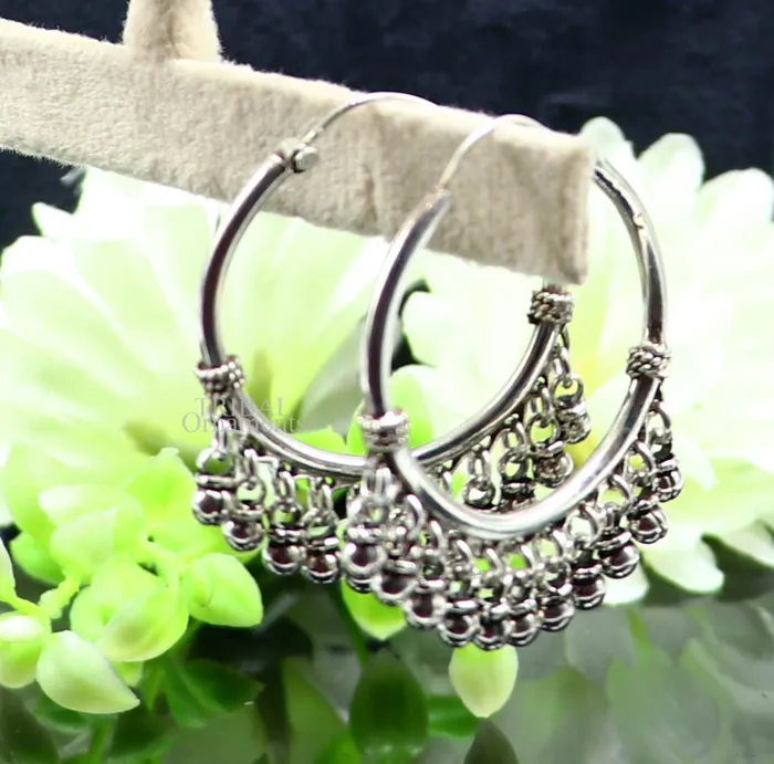 925 sterling silver handmade hoop earringfabulous balihanging bells dangling bells hoop gifting gorgeous tribal jewelry s374 TRIBAL ORNAMENTS Earrings
